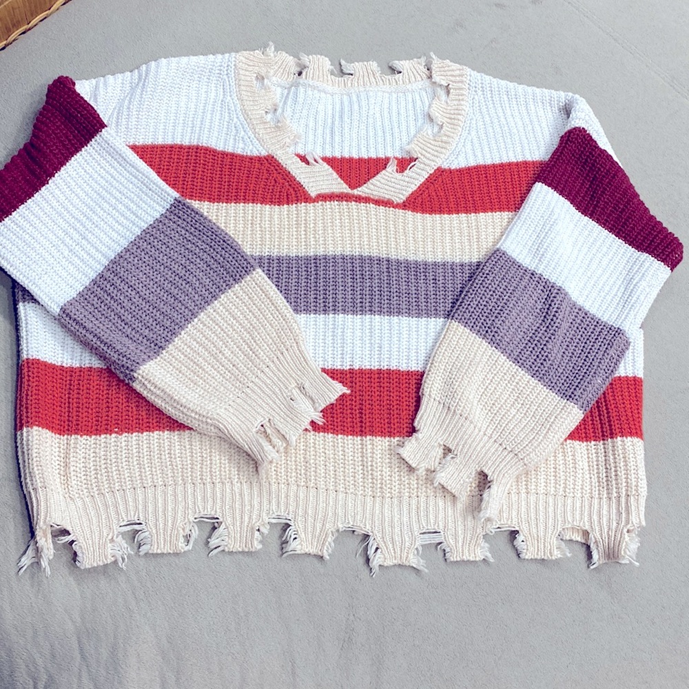 Shein Fringe Cropped Stylish Women's Oversized Sweater Size M Cool Design !